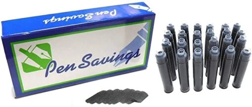 24 Standard International Short Fountain Pen Ink Cartridges, Legal Black
