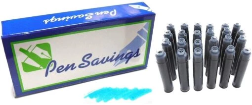 24 Standard International Short Fountain Pen Ink Cartridges, Turquoise