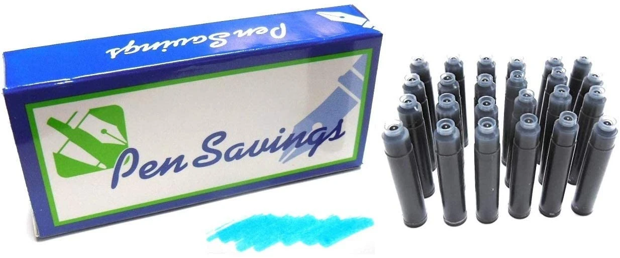 24 Standard International Short Fountain Pen Ink Cartridges, Turquoise 3 24 Standard International Short Fountain Pen Ink Cartridges, Turquoise