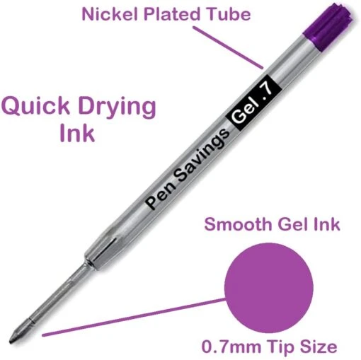 Parker Style Ballpoint Pen Refills, GEL Ink, .7mm, Purple Ink - Image 2