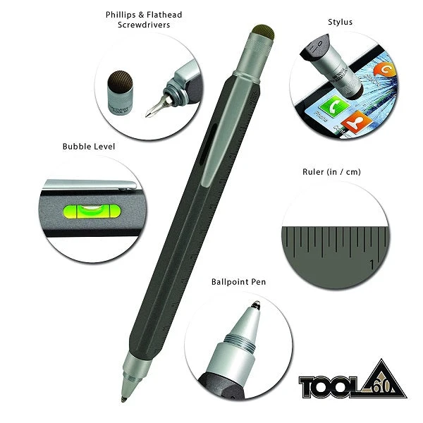 Monteverde Tool 60 Ballpoint Pen & Stylus, Platinum Grey 4 Monteverde Tool 60 Ballpoint Pen & Stylus, Platinum Grey - Image 2