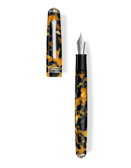 Tibaldi N60 Amber Yellow Resin Fountain Pen, Palladium Trim, Broad Nib