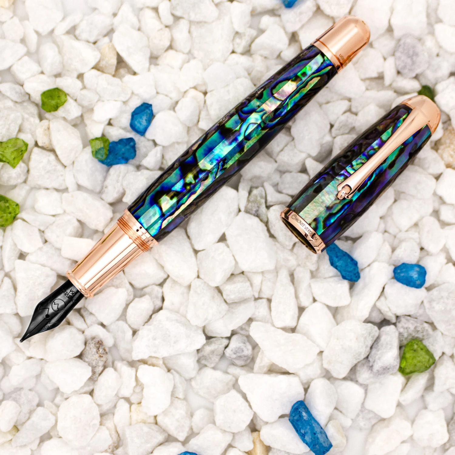 Monteverde Limited Edition Super Mega Abalone Fountain Pen, Rose Gold Trim 3 Monteverde Limited Edition Super Mega Abalone Fountain Pen, Rose Gold Trim
